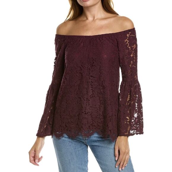 Chaser Lace Off Shoulder Bell Sleeve Top Sz M Romantic Boho Peasant Poet Blouse - Picture 2 of 9
